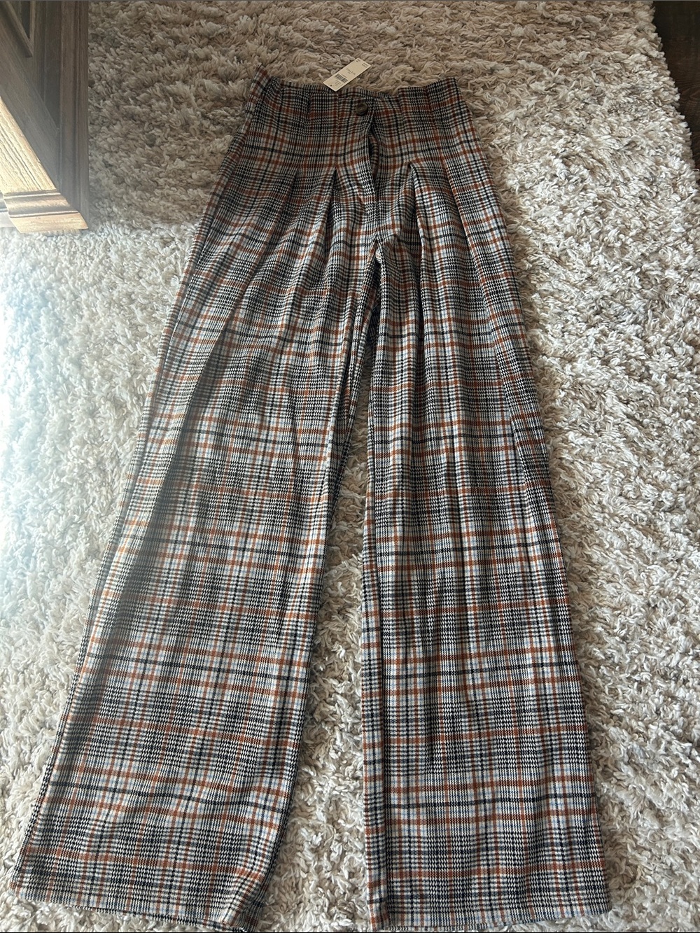 Maeve Women's Plaid Wide-Leg Trousers in Brown, Black, and Cream